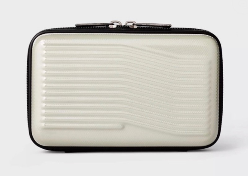 lot 162 image: New Case of 4 Open Story Hardside Miniature Travel Case with Elastic Mesh Pockets and Zipper Closure, Sage Green