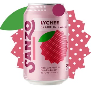 lot 24 image: 24 Pack of Sanzo Flavored Sparkling Water - Lychee (Berry), - Carbonated Drink Made with Real Fruit and Sugar-Free