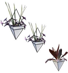 lot 2917 image: Set of 3 Contemporary White Black Diamond Wall Planter