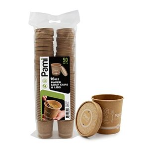 lot 2929 image: PAMI Paper Soup Cups With Lids 16oz 50 Cups, 49 Lids