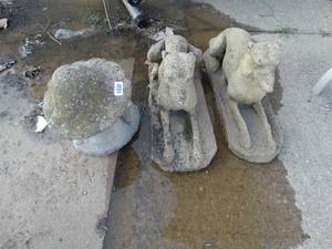 lot 23590 image: 2 concrete dogs & concrete mushrooms