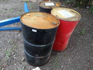 lot 23658 image: 3 metal 55 gallon drumsbarrels