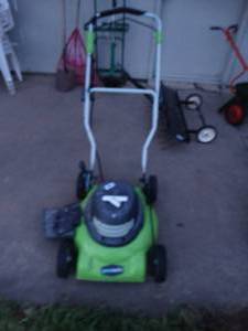 lot 23689 image: Green works Electric Lawn Mower - Works Great.