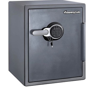 lot 328 image: SentrySafe Fireproof and Waterproof Steel Home Safe with Digital Keypad Lock, Secure Valuables and Documents, Safe with Interior Lighting, 2.05 Cubic Feet, 23.8 x 18.6 x 19.3 inches, SFW205GQC, Gray