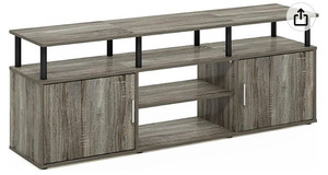 lot 47347 image: Furinno Jensen Entertainment Center Stand for TV up to 70 Inch, Plastic Pole, French Oak GreyBlackBlack
