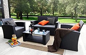 lot 47361 image: Baner Garden Complete Patio 4 Piece Rattan Wicker Conversation Set