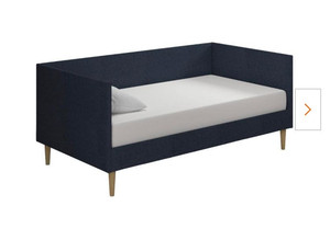 lot 47363 image: Felicia Mid Century Blue Linen Upholstered Twin Daybed