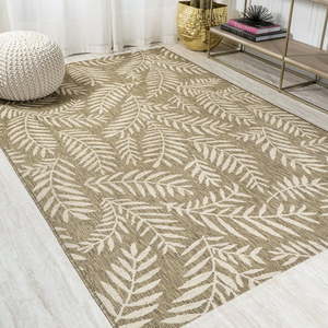 lot 47368 image: 9 X 12 Nevis Palm Frond IndoorOutdoor Area Rug BrownBeige - JONATHAN Y