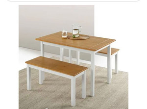 lot 47371 image: Dining Table with Two Benches  3 Piece Set