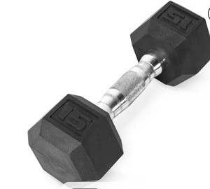 lot 47383 image: CAP Barbell, 15lb Rubber Hex Dumbbell,