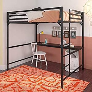 lot 47385 image: Elm & Oak Miles Metal Full Loft Bed With Desk Black