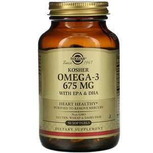 lot 77001 image: Kosher Omega-3 675 mg 50 Softgels Solgar