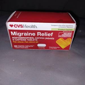 lot 77009 image: CVS Health Migraine Formula Caplets, Acetaminophen, Aspirin (NSAID) and Caffeine, 200CT