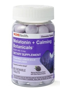 lot 77015 image: CVS Health Melatonin  Calming Botanicals Blend Chewable Tablets, 5 mg, Natural Blackberry Flavor, 60ct