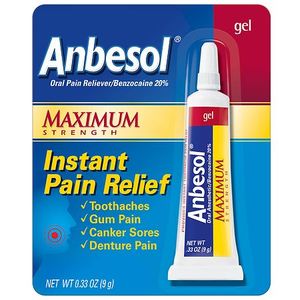 lot 77023 image: Anbesol Gel Maximum Strength Instant Oral Pain Relief 0.33 oz.