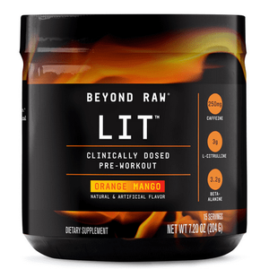 lot 77032 image: Beyond Raw� LIT�� Pre-Workout Powder Orange Mango 250mg Caffeine 7.20 oz 15 Servings