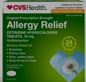 lot 77039 image: All Day Allergy, Cetirizine Hydrochloride Tablets, 10 mg, Antihistamine, 5ct