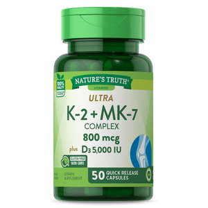 lot 77058 image: Nature s Truth Vitamin K2 Supplement  800 mcg  50 Capsules  MK4 MK7 Complex  Non-GMO Gluten Free