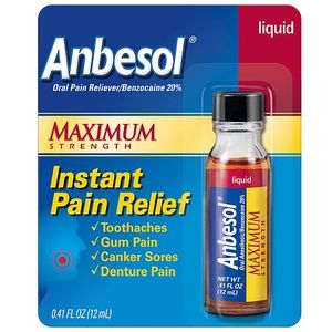 lot 77064 image: Anbesol Liquid Maximum Strength Instant Oral Pain Relief 0.41 oz.