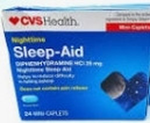 lot 77097 image: ��CVSHealth. Com the active ngredient in Simply g Mini-Caplets Nighttime Sleep-Aid DIPHENHYDRAMINE HCI 25 mg Nighttime Sleep-Aid Helps to reduce difficulty in falling asleep, 24mini caplets