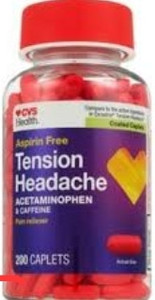 lot 77098 image: CVS Health, Aspirin-Free Tension Headache Pain Reliever Caplets, 100 Count