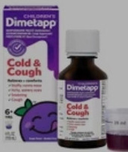 lot 77099 image: CHILDRENS Dimetapp Cold & Cough Relieves comforts Stuffy rummy nose Witchy watery eyes Sneezing Cough 6 YRS. 8Fl oz