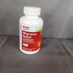 lot 77117 image: Migraine Relief - Acetaminophen, Aspirin & Caffeine, 300 Coated Caps
