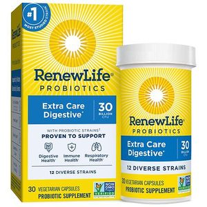 lot 77118 image: Renew Life Extra Care Digestive Probiotic 30 Billion CFU Per Capsule 30 Capsules