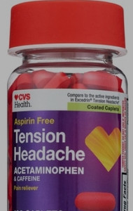lot 77134 image: CVS Health, Aspirin-Free Tension Headache Pain Reliever Caplets, 24ct