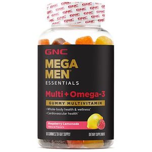 lot 77153 image: GNC Mega Men� Multivitamin  Omega-3 Gummies 60 Gummies Vitamins & Minerals For Men, EXP 052023