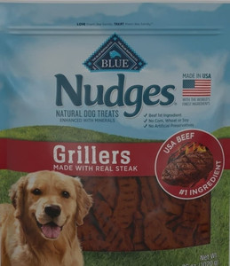 lot 77171 image: BLUE NUDGES NATURAL DOG TREATS GRILLERS , MADE W REAL STEAK, 10oZ BAG