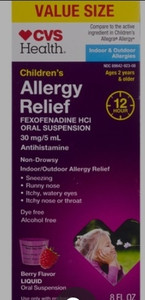 lot 77178 image: CVS Health Childrens Allergy Relief Fexofenadine HCI 30 mg, Berry Flavor Liquid, 8 Ounces