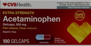 lot 77207 image: CVS Health Extra Strength Acetaminophen Gelcaps 500 mg, 100 Count