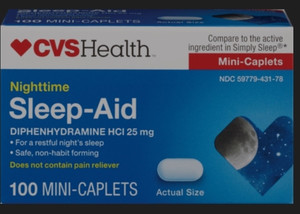 lot 77213 image: CVS Health Nighttime Sleep Aid Mini Caplets 25 mg, 100 Count