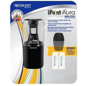 lot 5973 image: Westcott Ipoint Aura Electric Pencil Sharpener With Manual Sharpener & Erasers