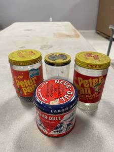 lot 64368 image: Peter Pan jars, never dull tin, jif jar