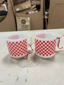 lot 64397 image: Federal glass, red and white checkered mugs, Qty 2