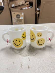 lot 64398 image: milk glass coffee mugs, smiley face, unmarked