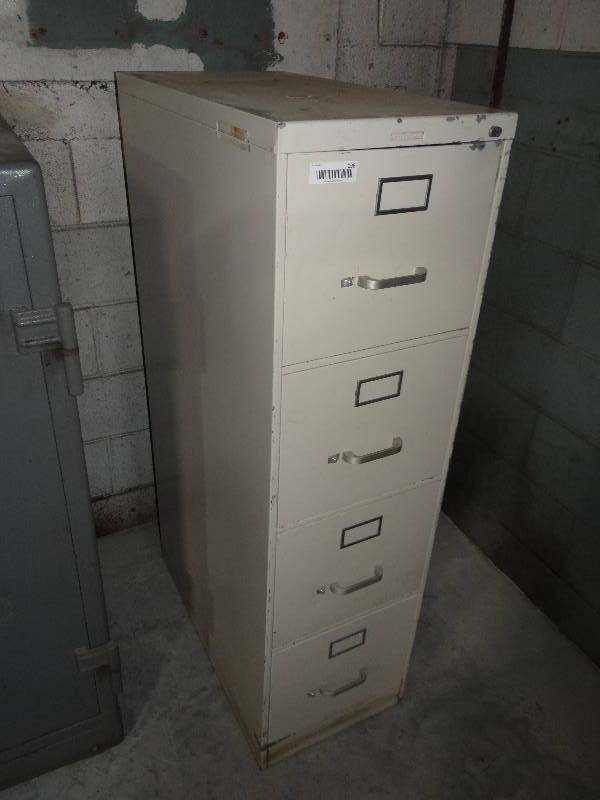 lot 198 image: White 4 drawer metal file cabinet.