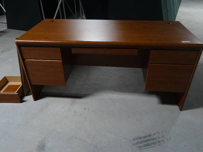 lot 203 image: Cherry wood color office desk.