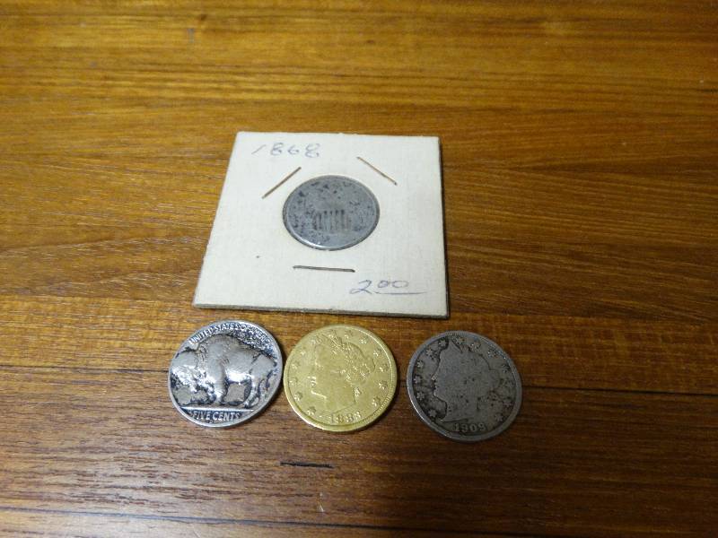 lot 507 image: 1868 Nickel, 1883 V nickel, 1909 V nickel, 1936 buffalo nickel.