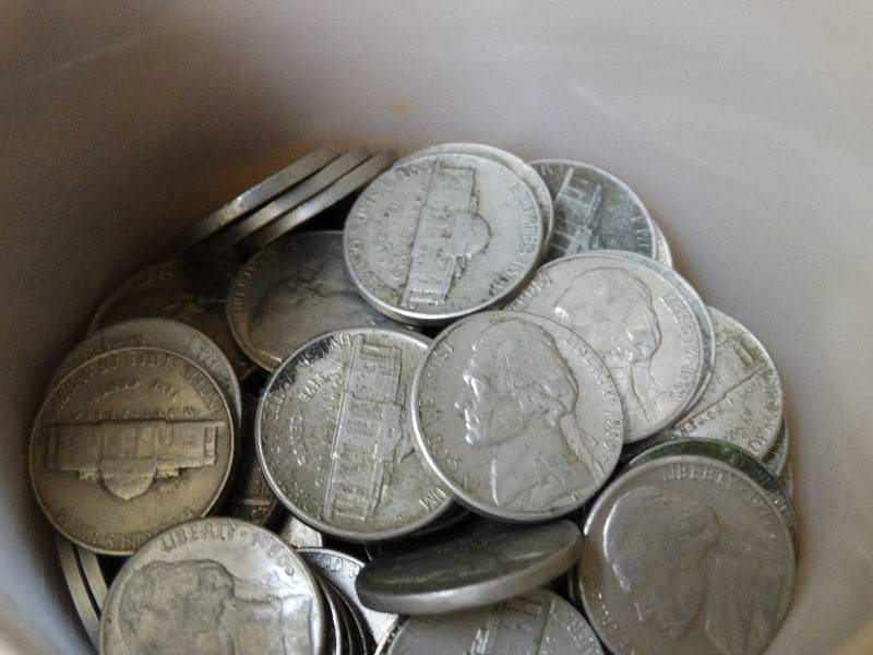 lot 509 image: Plastic container of unsearched nickels - 60s, 70s, 80s.