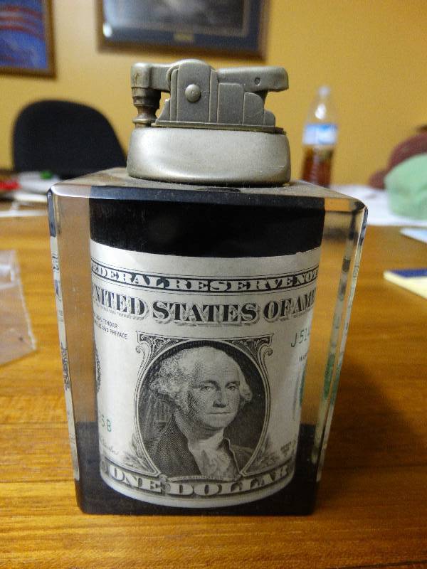 lot 517 image: 1969 dollar bill in lucite - table lighter - vintage.
