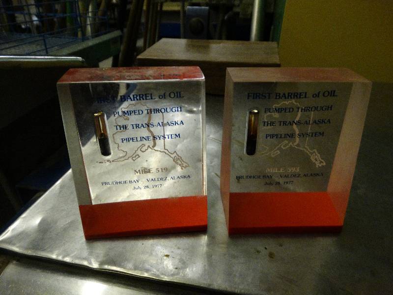 lot 592 image: 2 Trans - Alaska pipe line oil in lucite.