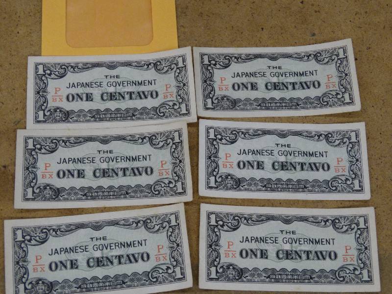 lot 695 image: Lot of 6 Japanese one centavo notes.