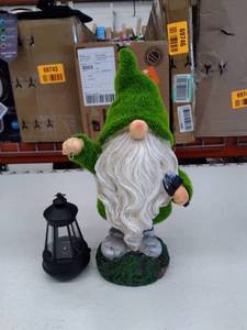 lot 11806 image: Retail - $39.99 Solar Bearded Grassy Gnome Garden Statuary