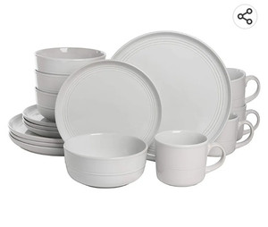 lot 11994 image: 10 Strawberry Street Double Line Dinnerware Set, White. One of the Larger Plates is Chipped.
