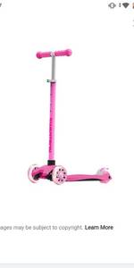 lot 12006 image: SWAGTRON K5 3-Wheel Kids Scooter with Light-Up Wheels, Pink, Used.