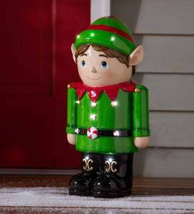 lot 12017 image: Retail - $50.00 Plow & Hearth IndoorOutdoor 18 Lit Holiday Illuminated Shorty Statue, Black Elf
