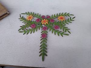 lot 12018 image: Retail - $36.94 Plow & Hearth 15 Painted Metal Wall Art with Flowers, Dragonfly